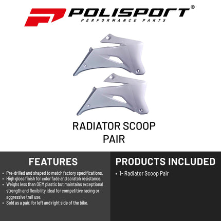 Polisport Radiator Scoops - White Panels for Yamaha YZ 250F/450F (2006-2009) - OEM Fit, Glossy Finish, Lightweight & Impact-Resistant, Easy Installation
