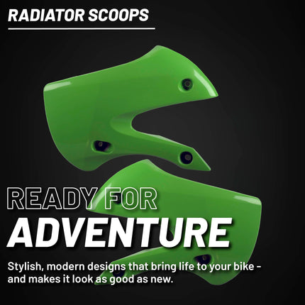 Polisport Radiator Scoops - Green Panels for Kawasaki KX 65 (2000-2024) Kawasaki KLX 110 (2002-2009) - OEM Fit, Glossy Finish, Lightweight & Impact-Resistant, Easy Installation