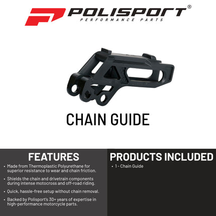 Polisport Motocross Motorcycles (MX) Chain Guide for Yamaha YZ125, YZ250, YZ250F, YZ450F, YZ125, YZ250X, YZ250FX, YZ450FX (2008-25)  Dirt Bikes - OEM Quality TPU Chain Guide, Durable - Black