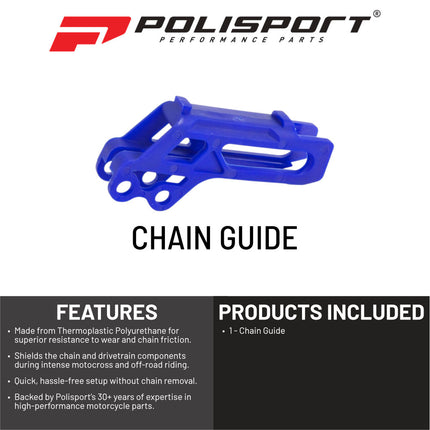 Polisport Motocross Motorcycles (MX) Chain Guide for Yamaha YZ125/YZ250 (2008-2024) and YZ250F/YZ450F (2007-2023) Dirt Bikes - OEM Quality TPU Chain Guide, Durable, Easy to Install - Blue