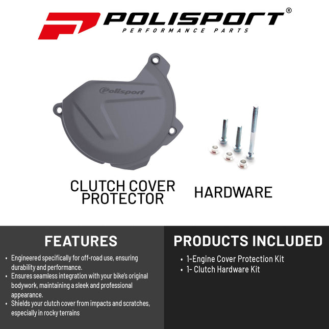 Polisport Clutch Cover Protector Kit (Grey) - Compatible with KTM EXC-F/XCF-W 250/350(2013-2016) SX-F/XC-F 250/350 (2013-2015) & Husquvarna FE/FC 250/350(2014-2015)