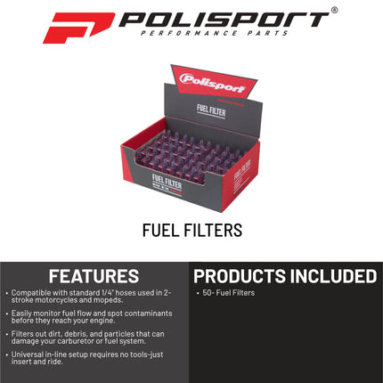 Polisport 6mm In-Line Fuel Filter for 2-Stroke Dirt Bikes (50 Pack) - Clear Compact Design Blocks Dirt & Debris - Essential Off-Road Maintenance Upgrade