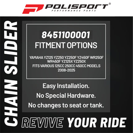 Polisport Motocross Motorcycles (MX) Chain Slider for Yamaha YZ125 YZ250 YZ250F YZ450F WR250F WR450F YZ125X YZ250X - Fits Various 125cc 250cc 450cc Models (2008-2025) - Dirt Bikes, Black