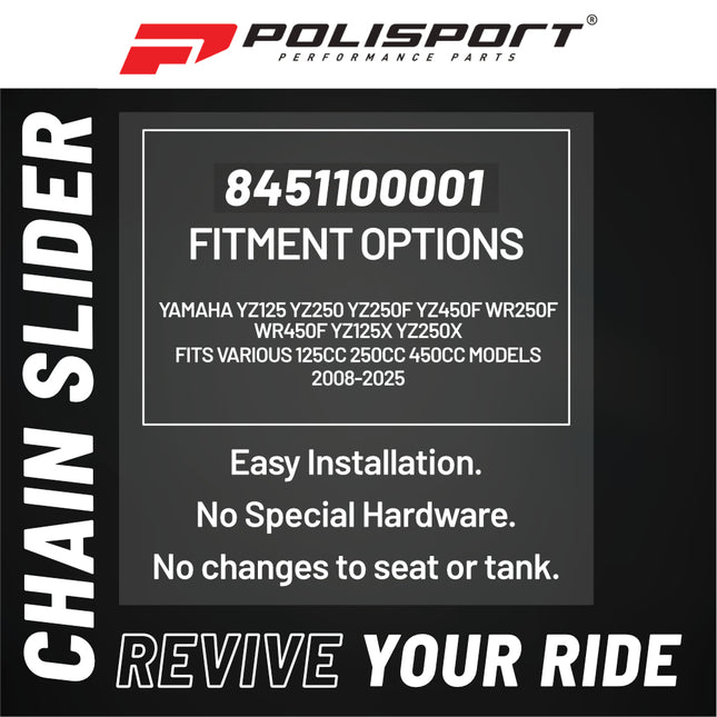 Polisport Motocross Motorcycles (MX) Chain Slider for Yamaha YZ125 YZ250 YZ250F YZ450F WR250F WR450F YZ125X YZ250X - Fits Various 125cc 250cc 450cc Models (2008-2025) - Dirt Bikes, Black