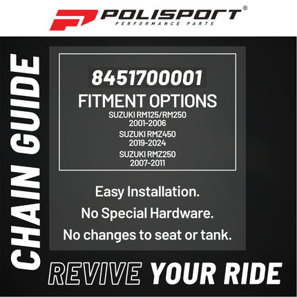 Polisport Motocross Motorcycles (MX) Chain Guide for Suzuki RM125/RM250 (01-06), RMZ450 (2005-17), RMZ250 (2007-11) Dirt Bikes - Durable Abrasion-Resistant Plastic for Motocross/Off-Road Bikes - Black