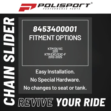 Polisport Motocross Motorcycles (MX) Chain Slider for KTM SX (2011), EXC/EXC-F (2012-2025), XC (2011) Dirt Bikes - High-Impact Durable Plastic for Motocross and Enduro Motorcycles - Black