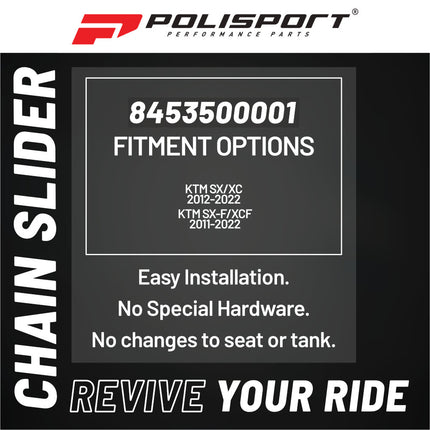 Polisport Motocross Motorcycles (MX) Chain Slider for KTM SX/XC (2012-2022), SX-F/XCF (2011-2022) Dirt Bikes - High-Impact Durable Plastic for Motocross and Off-Road Motorcycles - Black