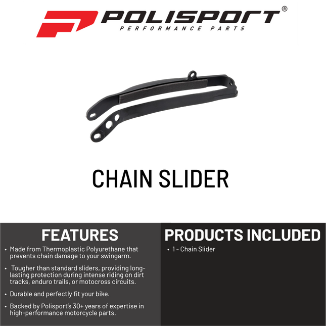 Polisport Motocross Motorcycles (MX) Chain Slider for Yamaha YZ 450FX (2016-2025) YZ 250FX/WR (2015-2025) 250F/450F (2009-2025) - OEM Quality for Superior Fit & Durable Protection - Black