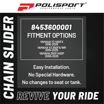 Polisport Motocross Motorcycles (MX) Chain Slider for Yamaha YZ 450FX (2016-2025) YZ 250FX/WR (2015-2025) 250F/450F (2009-2025) - OEM Quality for Superior Fit & Durable Protection - Black