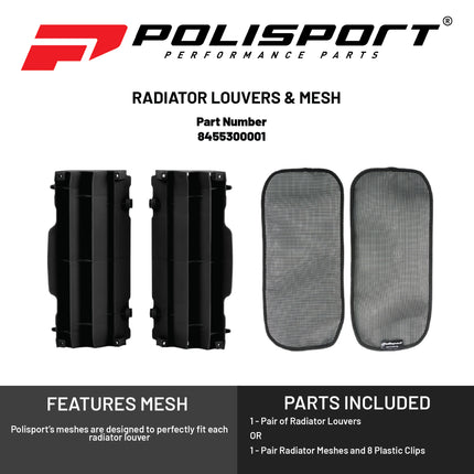 Polisport Radiator Louvers - Black Panels for KTM 125/150/250/300/350/450 SX/SX-F/XC/XC-F/EXC (2007-2016) Husqvarna (2014-2016) - OEM Fit, Durable Plastic, Enhanced Airflow, Easy Installation