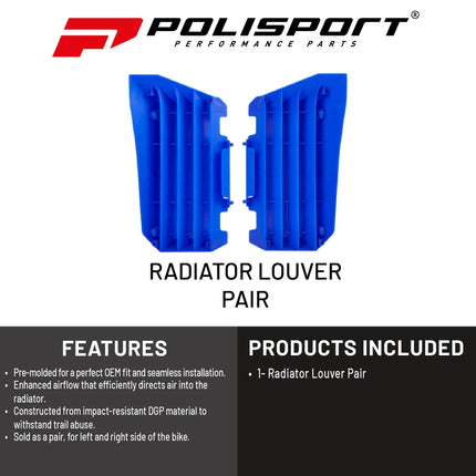 Polisport Radiator Louvers - Blue Panels for Yamaha YZ 450FX/WR 450F (2007-2018) YZ 250FX/WR 250F (2015-2019) YZ 450F (2014-2017) YZ 250F (2014-2018) - OEM Fit, Durable Plastic, Enhanced Airflow