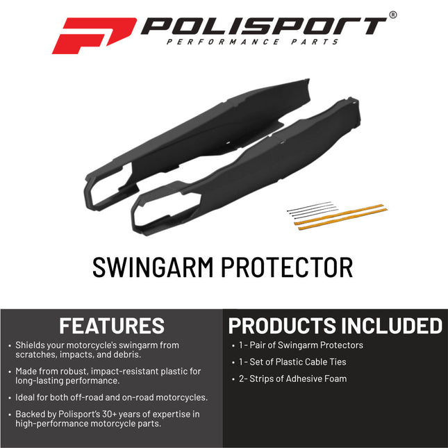 Polisport Motocross Motorcycles (MX) Swingarm Protector for KTM EXC 125/200/250/300 (2012-2024), EXC-F 250/350/450/500 (2012-2024) Dirt Bikes - High Impact & Abrasion Resistance - Black