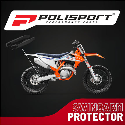 Polisport Motocross Motorcycles (MX) Swingarm Protector for KTM EXC 125/200/250/300 (2012-2024), EXC-F 250/350/450/500 (2012-2024) Dirt Bikes - High Impact & Abrasion Resistance - Black