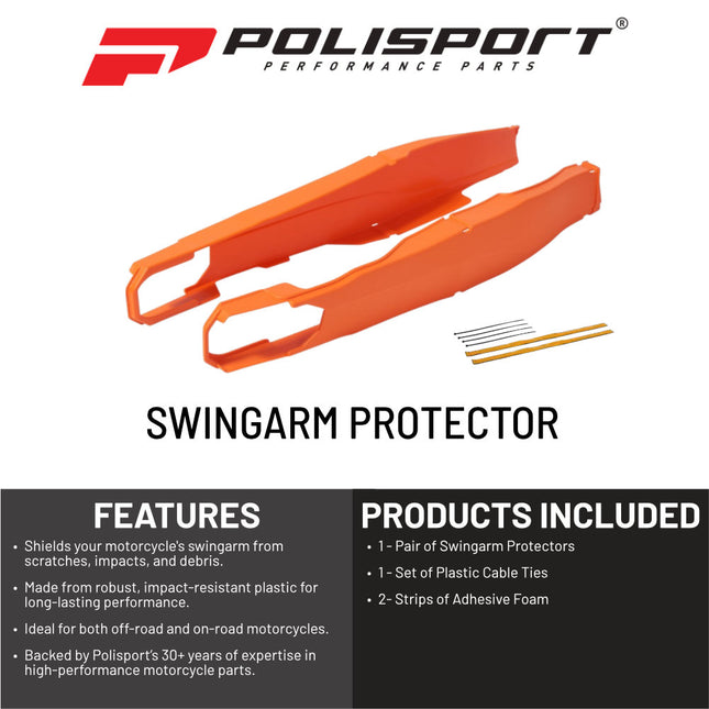 Polisport Motocross Motorcycles (MX) Swingarm Protector for KTM EXC 125/200/250/300 (2012-2023), EXC-F 250/350/450/500 (2012-2023) Dirt Bikes - High Impact & Abrasion Resistance - Orange