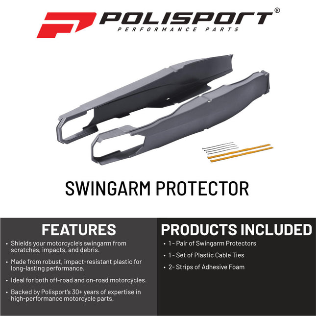 Polisport Motocross Motorcycles (MX) Swingarm Protector for KTM EXC 125/200/250/300 (2012-2023), EXC-F 250/350/450/500 (2012-2023) Dirt Bikes - High Impact & Abrasion Resistance - Grey
