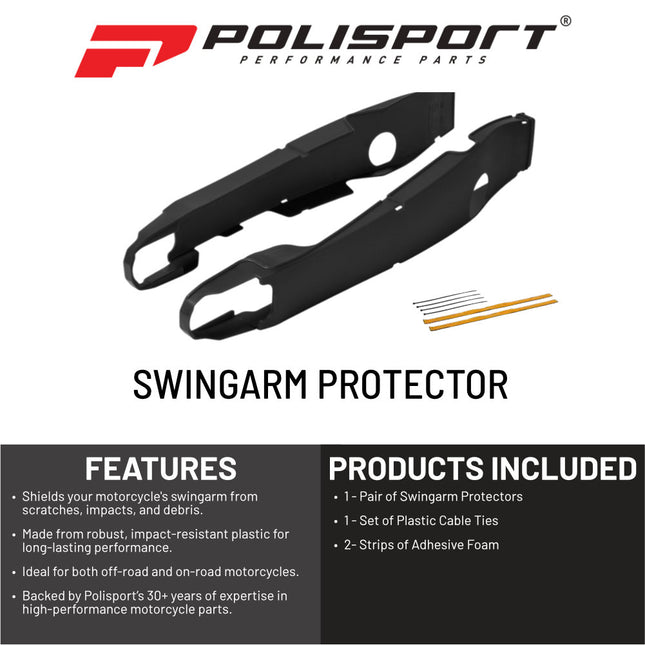 Polisport Motocross Motorcycles (MX) Swingarm Protector for Yamaha YZ125/250 (2008-2026), YZ250F/450F (2008-2026), WR250F (2011-2014), WR450F (2009-2015) Dirt Bikes -  Black