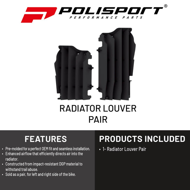 Polisport Radiator Louvers - Black Panels for Kawasaki KX 450F (2016-2023) - OEM Fit, Durable Plastic, Enhanced Airflow, Easy Installation