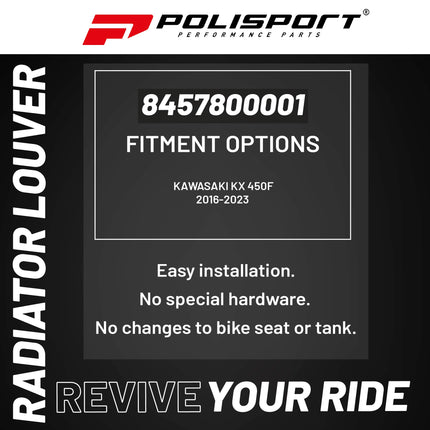 Polisport Radiator Louvers - Black Panels for Kawasaki KX 450F (2016-2023) - OEM Fit, Durable Plastic, Enhanced Airflow, Easy Installation