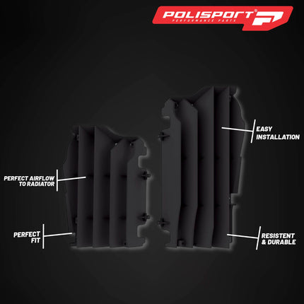 Polisport Radiator Louvers - Black Panels for Kawasaki KX 450F (2016-2023) - OEM Fit, Durable Plastic, Enhanced Airflow, Easy Installation