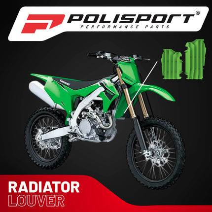 Polisport Radiator Louvers - Green Panels for Kawasaki KX 450F (2016-2023) - OEM Fit, Durable Plastic, Enhanced Airflow, Easy Installation