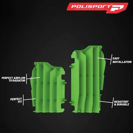 Polisport Radiator Louvers - Green Panels for Kawasaki KX 450F (2016-2023) - OEM Fit, Durable Plastic, Enhanced Airflow, Easy Installation