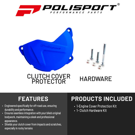 Polisport Clutch Cover Protector Kit (Blue) - Compatible with Yamaha YZ450F(2011-2016) WR450F(2016-2017)