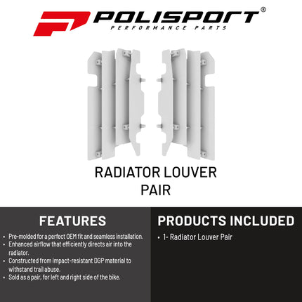 Polisport Radiator Louvers - White Panels for Honda CRF 450R (2003-2004) Honda CR 125/CR 250R (2000-2004) - OEM Fit, Durable Plastic, Enhanced Airflow, Easy Installation