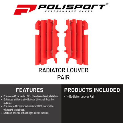 Polisport Radiator Louvers - Red Panels for Honda CRF 450R (2003-2004) Honda CR 125/CR 250R (2000-2004) - OEM Fit, Durable Plastic, Enhanced Airflow, Easy Installation