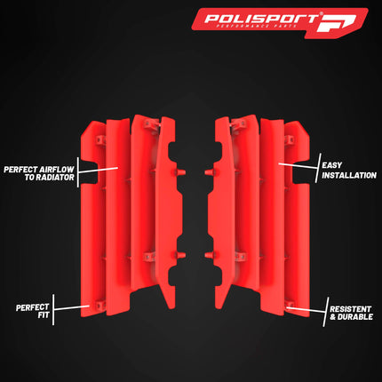Polisport Radiator Louvers - Red Panels for Honda CRF 450R (2003-2004) Honda CR 125/CR 250R (2000-2004) - OEM Fit, Durable Plastic, Enhanced Airflow, Easy Installation