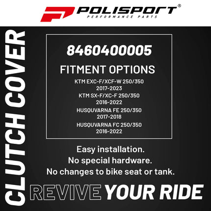 Polisport Clutch Cover Protector Kit (Grey) - Compatible with KTM EXC-F/XCF-W 250/350(2017-2023) SX-F/XC-F 250/350 (2016-2022) & Husquvarna FE 250/350(2017-2018) FC 250/350 (2016-2022)