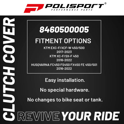 Polisport Clutch Cover Protector Kit (Grey) - Compatible with KTM EXC-F/XCF-W 450/500 (2017-2023) XC-F/SX-F 450 (2016-2022) & Husqvarna FC450 FS450 FX450 FE 450/501 (2016-2022)