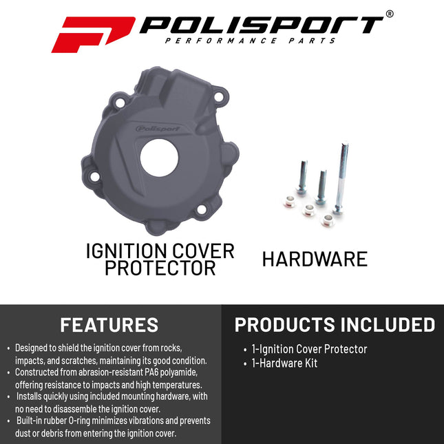 Polisport MX Ignition Cover Protector Kit (Nardo Grey) for KTM EXC-F/FR 250/350 (2013-17) & Husqvarna FE 250/350 (2014-16). Impact-resistant PA6 polyamide