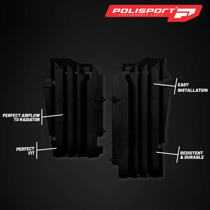 Polisport Radiator Louvers - Black Panels for Kawasaki KX 250F (2017-2020) - OEM Fit, Durable Plastic, Enhanced Airflow, Easy Installation