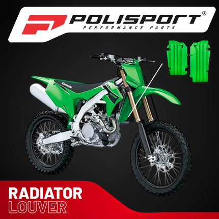 Polisport Radiator Louvers - Green Panels for Kawasaki KX 250F (2017-2020) - OEM Fit, Durable Plastic, Enhanced Airflow, Easy Installation