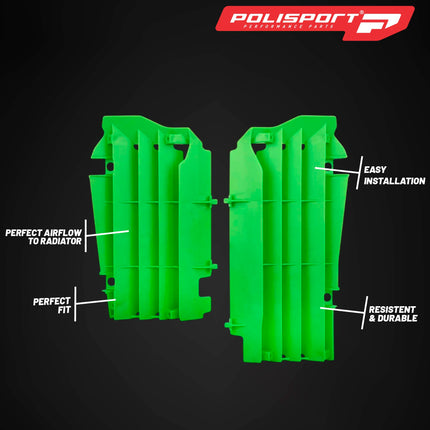 Polisport Radiator Louvers - Green Panels for Kawasaki KX 250F (2017-2020) - OEM Fit, Durable Plastic, Enhanced Airflow, Easy Installation
