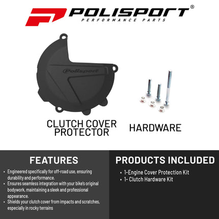 Polisport Clutch Cover Protector Kit (Black) - Compatible with Husqvarna TE/TC 250 TE/TX 300 & KTM XC/SX/EXC/XC-W 250/300 (2017-2022)