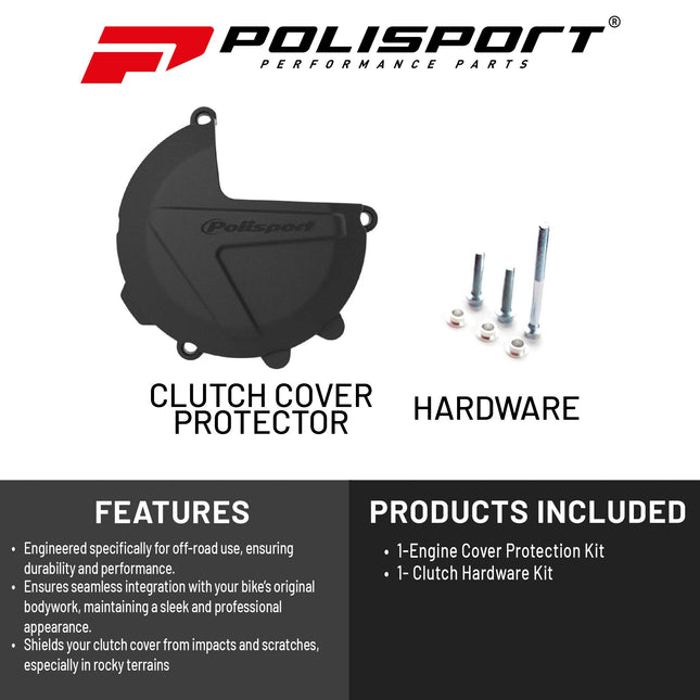 Polisport Clutch Cover Protector Kit (Black) - Compatible with Husqvarna TE/TC 250 TE/TX 300 & KTM XC/SX/EXC/XC-W 250/300 (2017-2022)