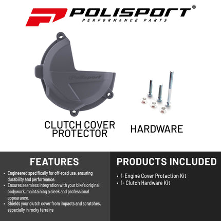 Polisport Clutch Cover Protector Kit (Grey) - Compatible with Honda CRF450R/RX(2017-2024)
