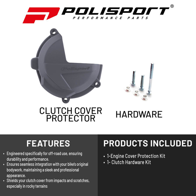 Polisport Clutch Cover Protector Kit (Grey) - Compatible with Honda CRF450R/RX(2017-2024)