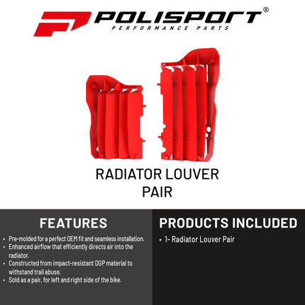 Polisport Radiator Louvers - Red Panels for Honda CRF 450R/CRF 450RX (2017-2020) - OEM Fit, Durable Plastic, Enhanced Airflow, Easy Installation