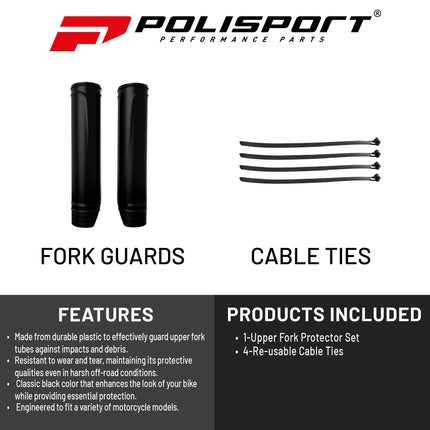 Polisport Upper Fork Protectors Black | Durable Polypropylene for Honda CRF, Yamaha YZ/YZF, KTM SX/SXF, Universal Fit Motocross/Enduro Fork Protection