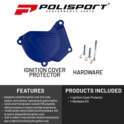 Polisport Motocross Motorcycles (MX) Ignition Covers Protector Kit for Yamaha YZ125 (2005-2025) Dirt Bikes - Impact-Resistant PA6 Polyamide, Protects Against Rocks and Scratches for MX/Enduro - Blue