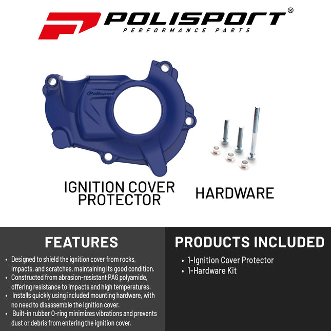 Polisport Motocross Motorcycles (MX) Ignition Covers Protector Kit for Yamaha YZ250 (2005-24) & YZ250X (2016-24) Dirt Bikes -  Protects Against Rocks and Scratches for MX/Enduro - Blue