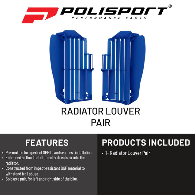 Polisport Radiator Louvers - Blue Panels for Yamaha YZ 450F (2018-2022) Yamaha YZ 250F/450FX/WR 450F (2019-2023) Yamaha YZ 250FX/WR 250F (2020-2023) - OEM Fit, Durable Plastic, Enhanced Airflow
