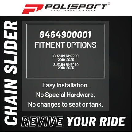 Polisport Motocross Motorcycles (MX) Chain Slider for  Suzuki RMZ250 (2019-2025), RMZ450 (2018-2025) Dirt Bikes - High Abrasion & Impact Resistance, Lightweight Swingarm Protection - Black