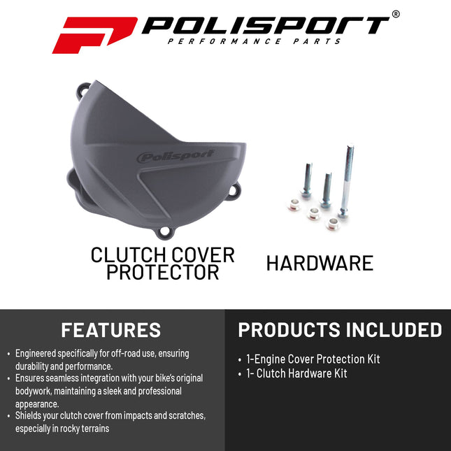 Polisport Clutch Cover Protector Kit (Grey) - Compatible with Honda CRF250R(2018-2024) CRF250RX(2019-2024)