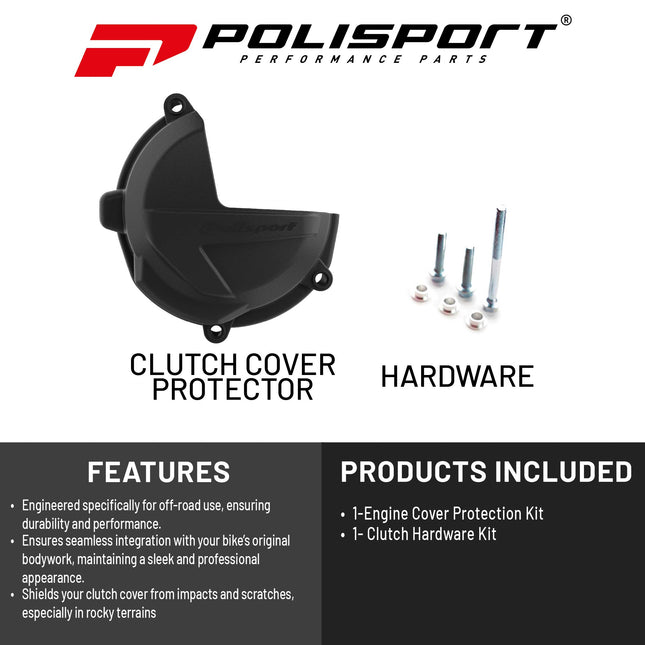 Polisport Clutch Cover Protector Kit (Black) - Compatible with Beta RR 250/300 / X-Trainer 300 (2018-2024)