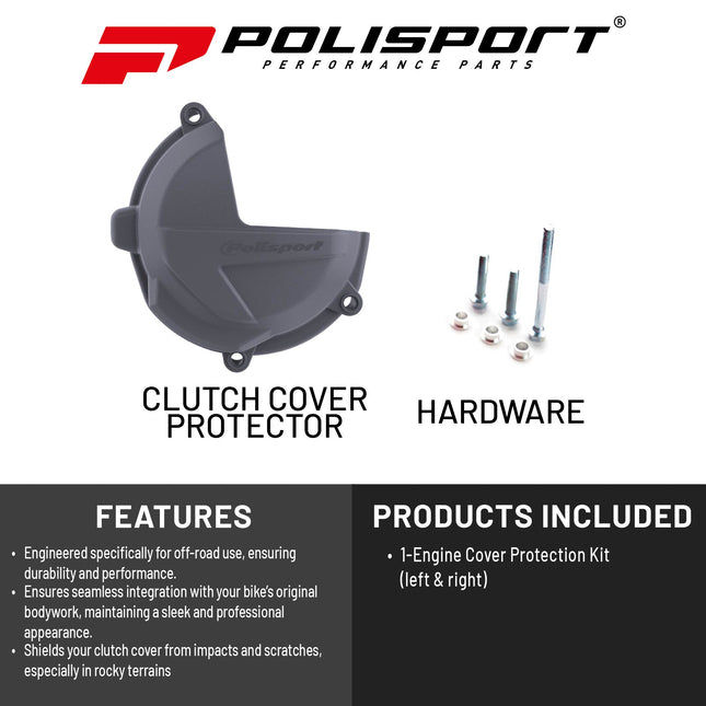 Polisport Clutch Cover Protector Kit (Grey) - Compatible with Beta RR 250/300(2016)