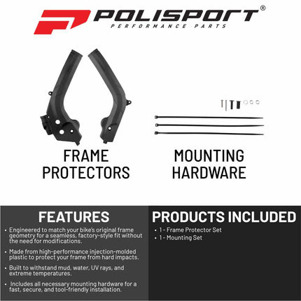 Polisport Motocross (MX) Motorcycle Frame Protector for KTM EXC/XC-W/SX/XC & Husqvarna TE/FE/FC/TC/FX/TX (16-19) Dirt Bikes- OEM Quality for Superior Fit & Durable Protection, Easy Installation - Blk