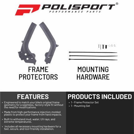 Polisport Motocross (MX) Motorcycle Frame Protector for KTM EXC/XC-W/SX/XC & Husqvarna TE/FE/FC/TC/FX/TX (16-19) Dirt Bikes- OEM Quality for Superior Fit & Durable Protection, Easy Installation - Gry